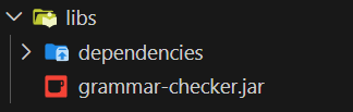 The grammar-checker.jar file and its dependencies added to the project's libs folder